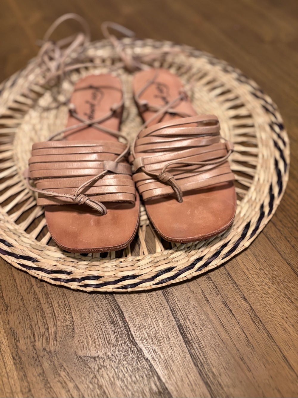 Free People Strappy Lace-Up Leather Sandals in Rose Tan- size 36.5